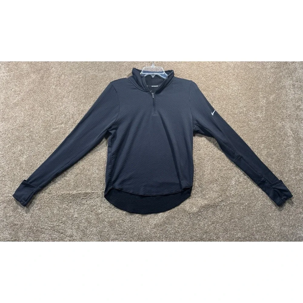 Women's Nike Running 1/4 Zip Pullover -‎ Small - Black Warm Stretch